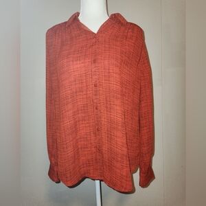 Worthington Bright Red With Black Pattern Button Down Blouse Medium M NWOT